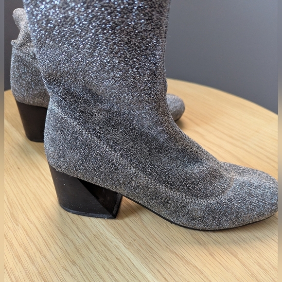 Women's (Size 37) Shimmering Silver No-Slip Ankle Booties With Angled Block Heel - Picture 10 of 16
